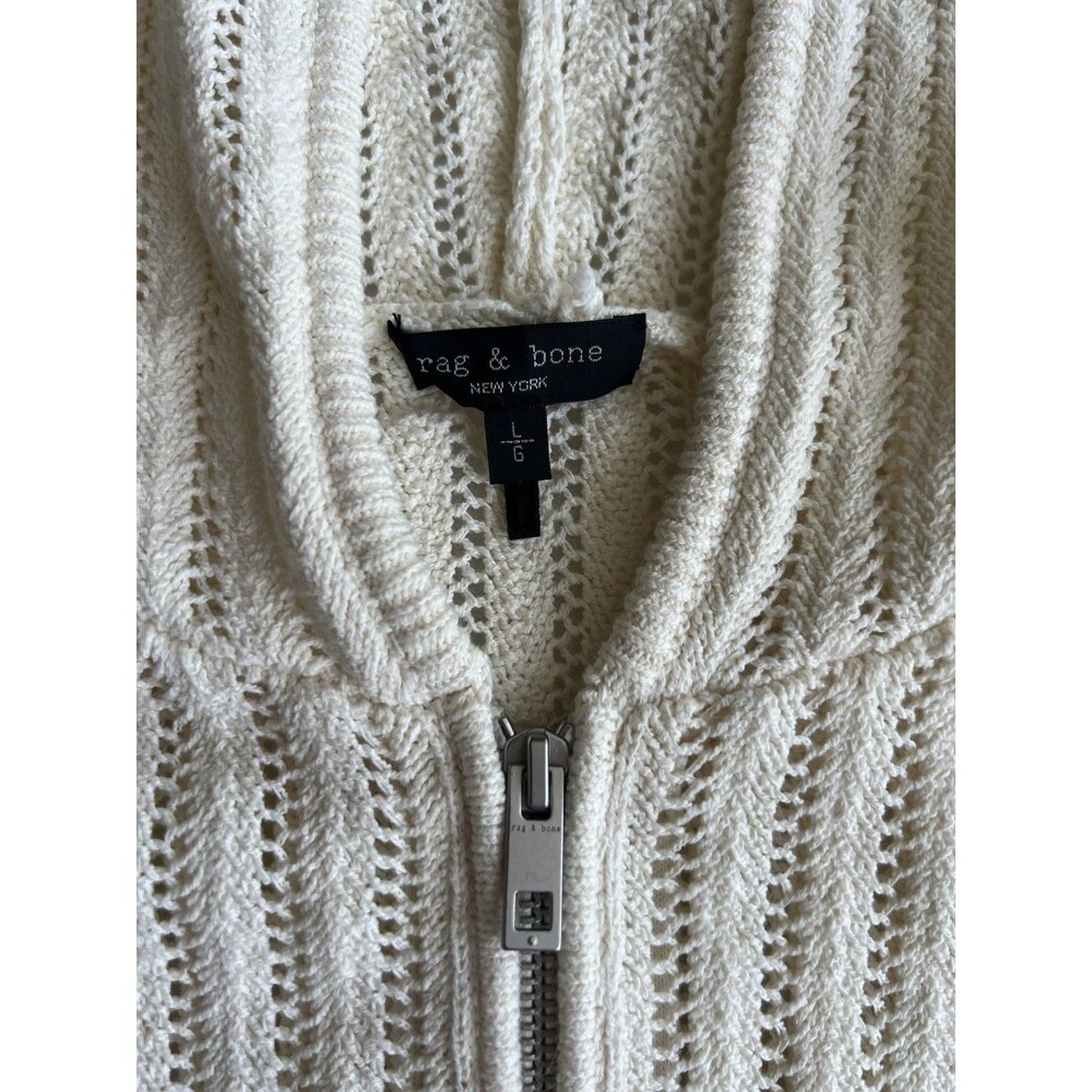 Women’s L Rag & Bone Adrienne Open Knit ivory Zip Hoodie Minimalist Fisherman - Picture 2 of 16